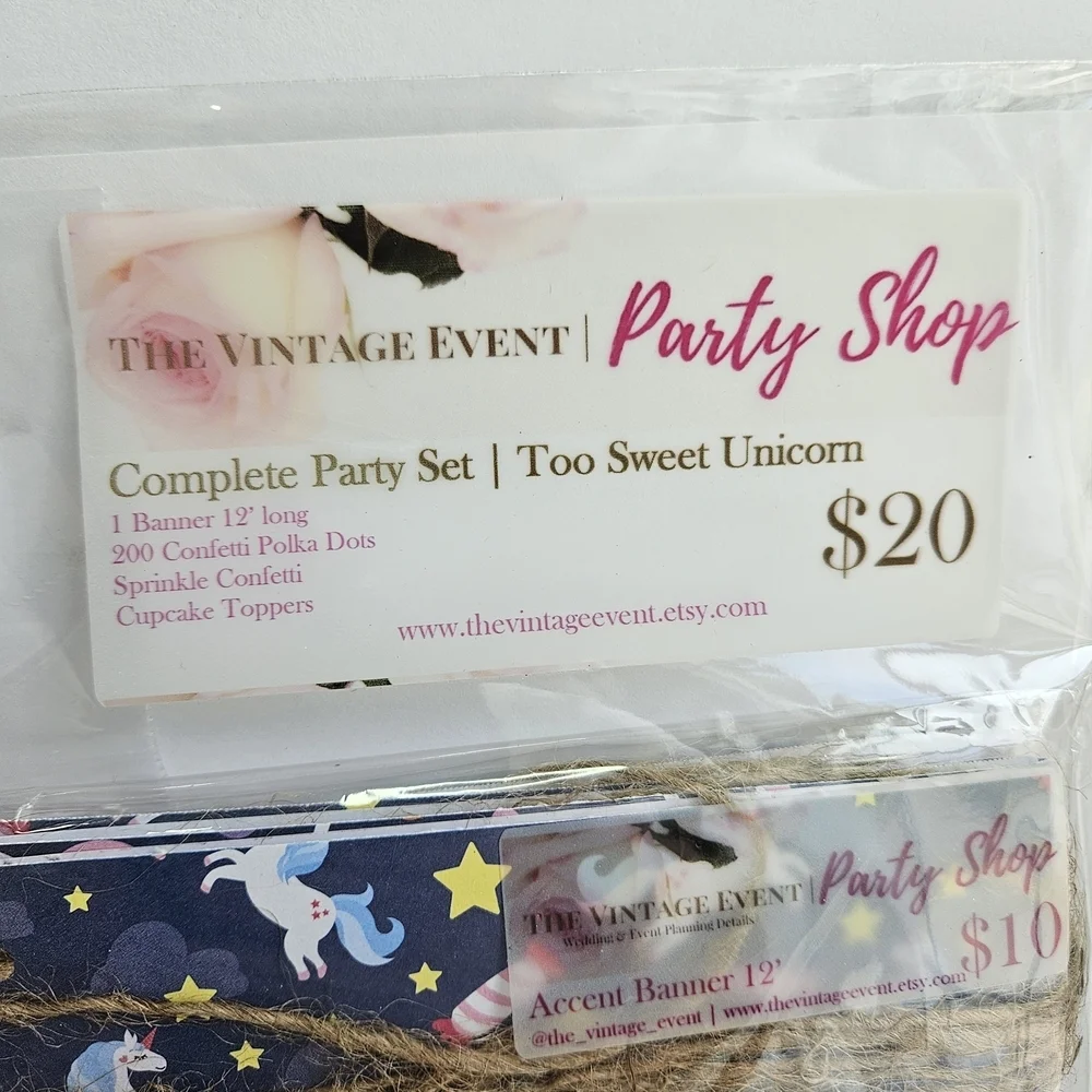 Navy Blue and Pink Unicorn Party Decoration Set with Confetti